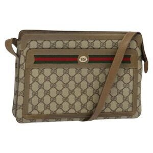 Authentic GUCCI GG Supreme Web Sherry Line Shoulder Bag PVC Beige 41 02 090